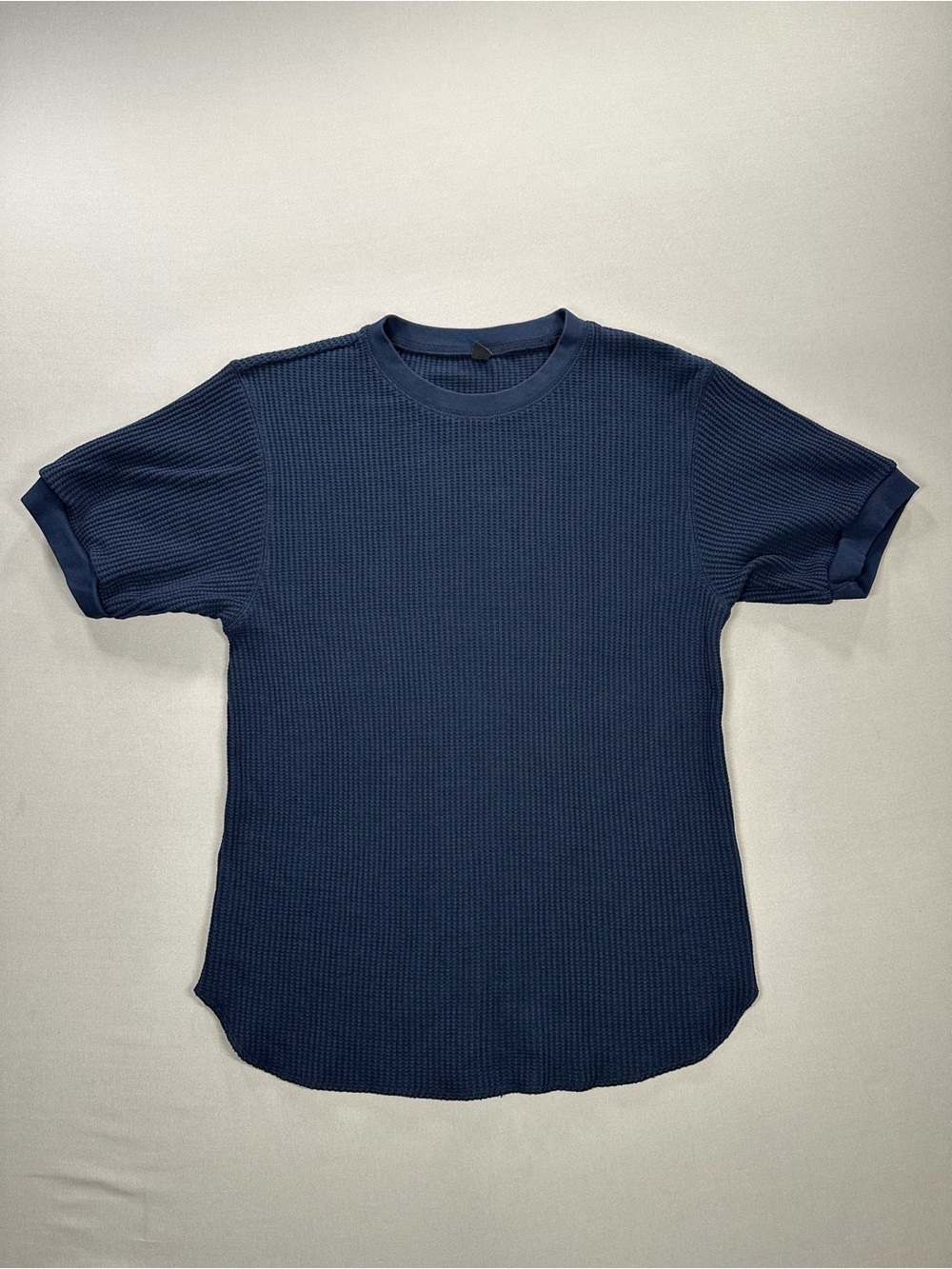 Uniqlo Waffle Crew Neck Short Sleeve T-Shirt, Rounded Hem, Navy - Womens XS